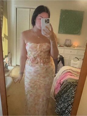 Strapless Pink Floral Maxi Set